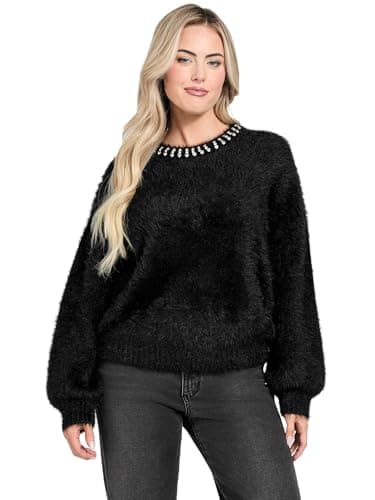 Image of GUESS - Winter sweater for jeans Arisa Rhinestone jblk Jet Black a996, Black/White, M
