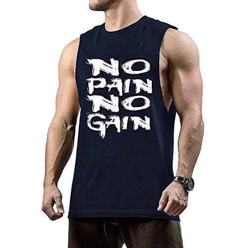 Image of TX Apparel Men's Cut Off Tank Top Cotton Fitness Bodybuilding T-Shirts - Blue - Small