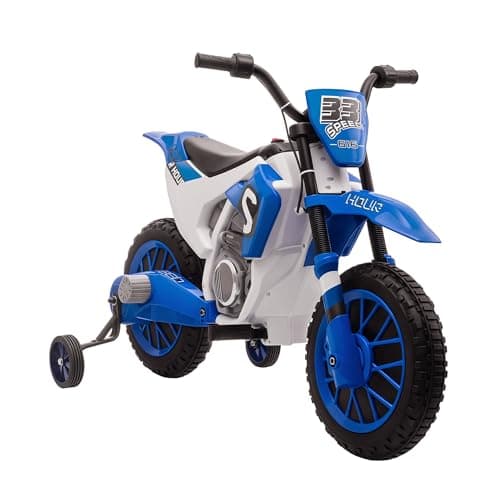 Image of HOMCOM Kids Electric Motorbike, 12V Battery Powered Kids Motorbike for Boys and Girls with Training Wheels, Start-up Button, Pedal, for Ages 3-5 Years - Blue
