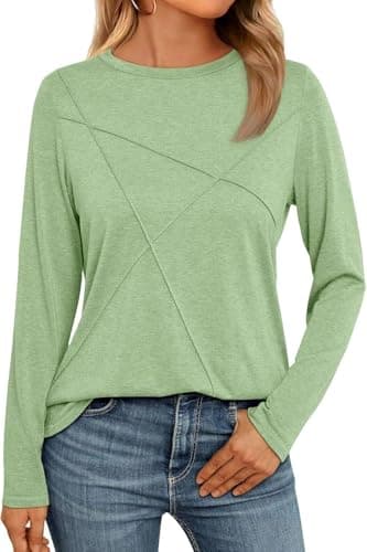 Image of NAIOSS Women's Tops Elegant Long Sleeve Shirt Autumn Tshirt Cotton Casual Tunic(LightGreen/XL)