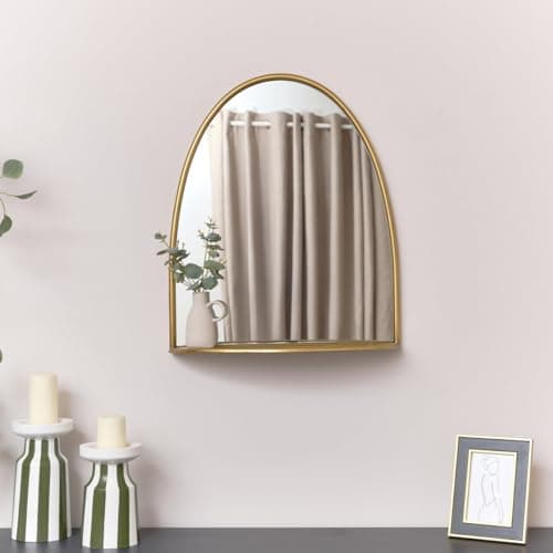 Image of Melody Maison Arched Gold Mirror With Mirrored Shelf - 50cm x 60cm