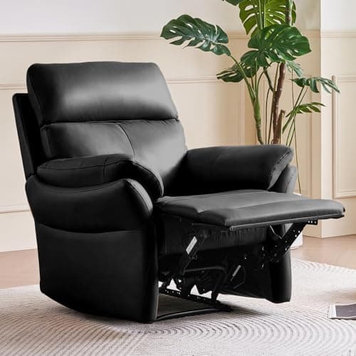 Image of AIRSKY Genuine Leather Recliner Chair, Top Grain Leather, Italian Water-Washing Process, Recliner Armchair, Reclining Chairs for Living Room, Living Room Chair, Bedroom. R1, Black