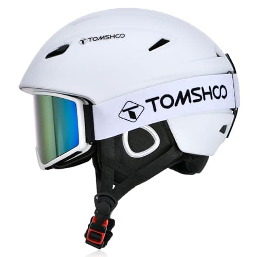 Image of TOMSHOO Ski Helmet Set, Snowboard Helmet with Ski Goggles Set, Earmuffs, Ventilation Holes, Skiing Gear for Men Women Youth(M, White)