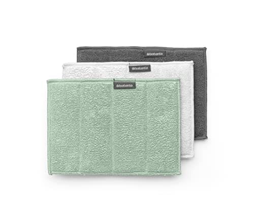 Image of Brabantia - Sinkside Microfibre Cleaning Pads - Sponge & Microfibre - Machine Washable - Absorbs 7 Times its Own Weight - for Cleaning Dishes, Counters & Mirrors - Set of 3 - Jade Green