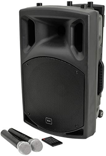 Image of qtx | QX12PA Plus Complete Portable PA System | 2 x UHF Wireless Microphones & Media player USB/SD/FM/Bluetooth Connectivity,Black,12"