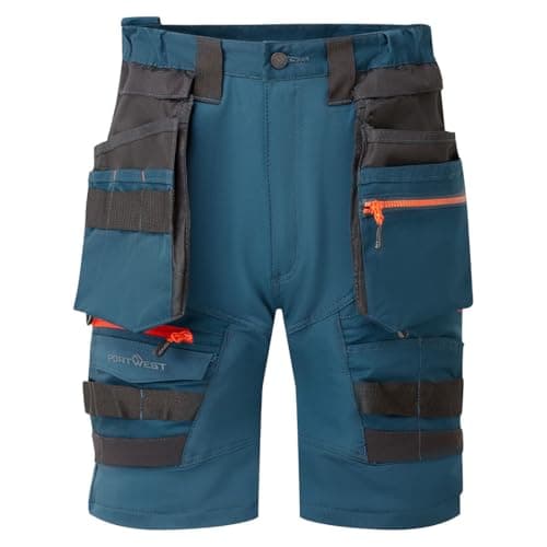 Image of Portwest DX444 Men's DX4 Detachable Holster Pocket Stretch Work Shorts Metro Blue, 36