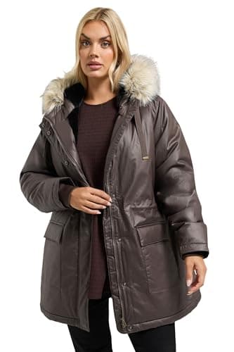 Image of Yours Curve Waxed Faux Fur Trim Parka Coat - Women's - Plus Size Curve