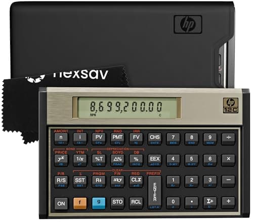 Image of HP 12C Financial Calculator - Over 120 Functions: TVM, NPV, IRR, Amortization, Bond Calculator, Programmable Keys - RPN Desktop Calculator for Finance, Accounting, Real Estate - Case + Cloth