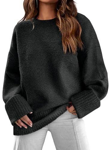 Image of Jhsnjnr Oversized Jumper Women Long Sleeve Crew Neck Sweater Casual Knitted Sweatshirt Chunky Pullover Knitwear Black