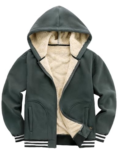 Image of Kissonic Men's Polar Fleece Jacket Sherpa Lined Zip Up Hoodie Warm Winter Casual Hooded Sweatshirt with Pockets, Grey, M