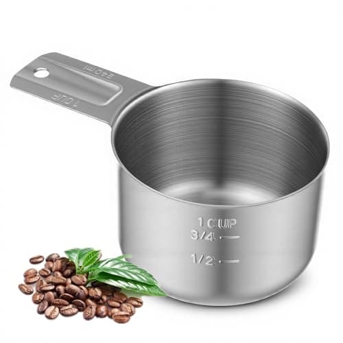 Image of 1 Cup Coffee Measuring Cups, 240ml 8oz Stainless Steel Rice Measuring Cups for Cooking and Baking, Single Laundry Measure Cup Easy-Pour Spouts Dishwasher Kitchen Essential Wet and Dry Ingredients