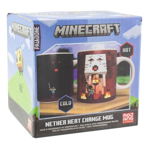 Image of Paladone Minecraft Nether and Steve Heat Change Mug, Officially Licensed Ceramic Coffee Cup Transforms with Hot Drinks, Gaming Gift, Pop Culture Merchandise, 300 ml (10 fl oz)