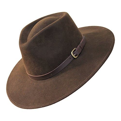 Image of Borges & Scott Premium Lewis - Wide Brim Fedora Hat - 100% Wool Felt - Water Resistant - Leather Band - Dark Brown - 54cm (XS)