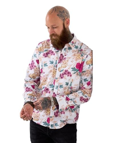 Image of Joe Browns Men's Bold Floral Long Sleeve Shirt, Regular, White, UK L