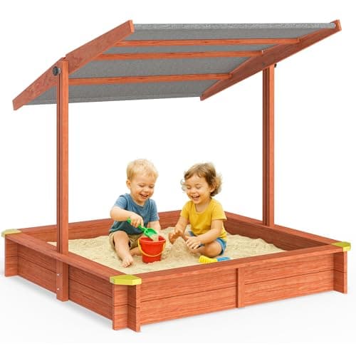 Image of SPIELWERK® Max Sandpit | Tilt Roof | Canopy | UV50+ Protection | Soft Play | Ideal with Kinetic Sand | Toddler Toys | Play House with Ground Liner & Corner Protectors | 133x127x137 cm