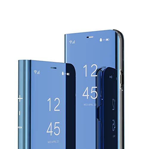Image of IMEIKONST Samsung Note 9 case Bookstyle Mirror Design Makeup Clear View Window Stand Full Body Protective Bumper Flip Folio Shell Cover for Samsung Galaxy Note 9 Flip Mirror: Blue QH