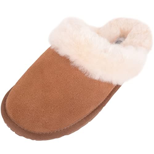 Image of SNUGRUGS Women's Elsie, Open Back Sheepskin Mule Slipper with Cuff, Chestnut 5 UK / 38 EU