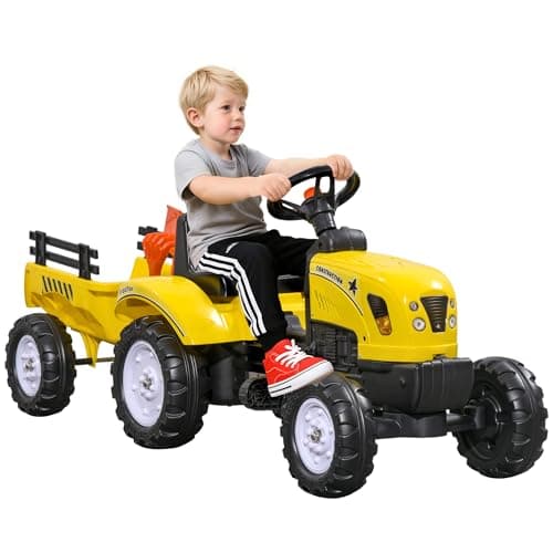 Image of HOMCOM Kids Ride on Tractor with Back Trailer, Shovel & Rake, Horn, Four Wheels Tractor Toy for Child Toddler