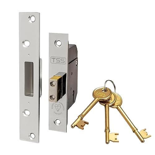 Image of TSS High Security 5 Lever British Standard Mortice Deadlock with 3 Keys and Fixings, 2.5" (68mm) Satin Chrome, Insurance Approved for External Doors, British Standard BS3621:2007