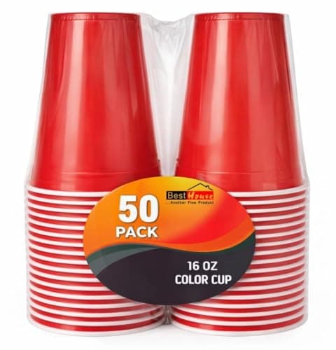 Image of BH | Red Plastic Cups | 16oz | 470ml | 50-Pack | Party Cup, Drinking Cup for Party, Events, Everyday, Christmas, Games, Wedding and Picnics, Reusable & Recyclable Drinking Red Cups - by Best House