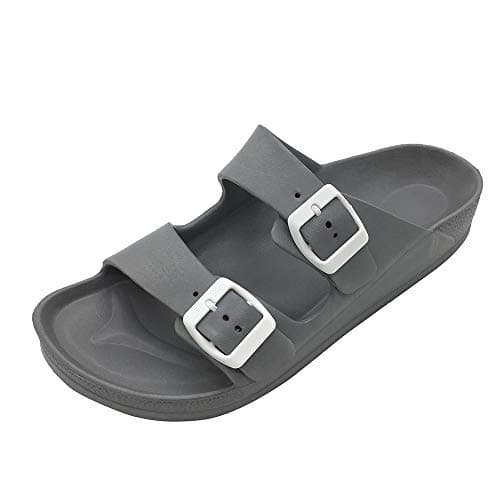 Image of Luffymomo Adjustable Slip on Eva Double Buckle Slides Comfort Footbed Thong Sandals for Womens, Grey-a, 6 UK