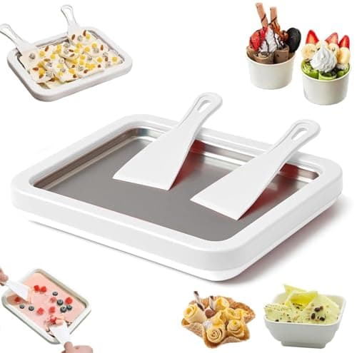 Image of Ice Cream Roll Maker,Homemade DIY Ice Cream Roller Pan with 2 Scrapers,Instant Ice-Cream Maker,Rolled Ice-Cream Makers for Kids & Adults for Cream-Frozen Yogurt Gelato Sorbet at Home (White)