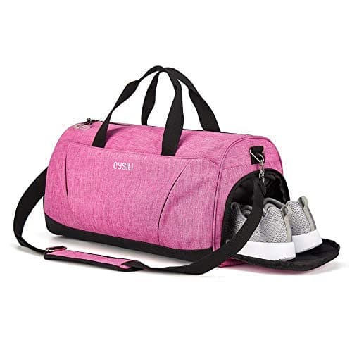 Image of Gym Bag with Shoes Compartment and Wet Pocket,Sports Duffel Bag for Yoga/Swim,Travel Duffle Bag for Men and Women (Pink)