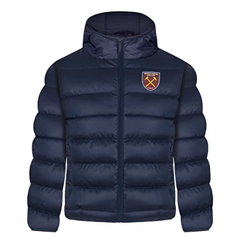 Image of West Ham United FC Boys Quilted Jacket Hooded Winter Coat Official Gift Navy Blue 8-9 Years