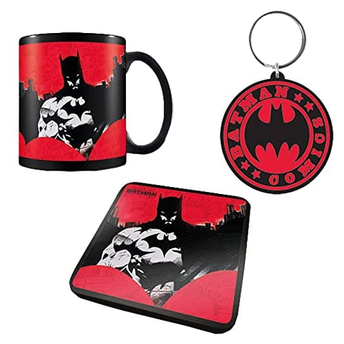 Image of Batman Gift Set - Includes Mug, Coaster, Keyring in Comics Design Presentation Box - Comic Book Fans and Collectors - Officially Licensed Merchandise