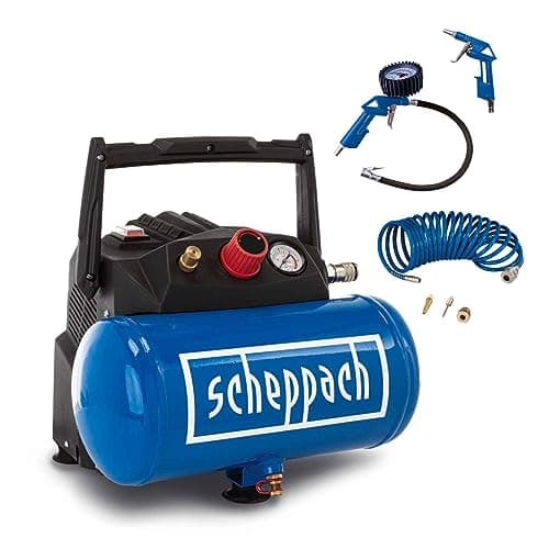 Image of Scheppach HC06 Air Compressor | 1200W | 6L Tank | 8Bar | Oil-Free | Portable | Inc. Hose & Accessory Kit