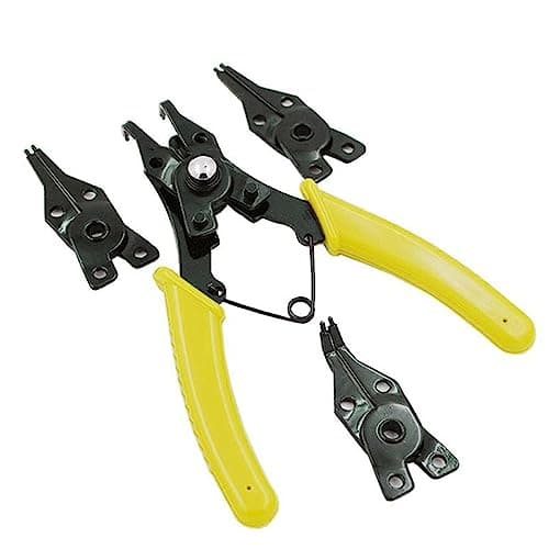 Image of 4 in 1 Circlip Pliers, Internal External Circlip Snap Ring Pliers with 4 Exchangeable Jaws for Retaining Ring Installation and Removal, 5 inch, Yellow