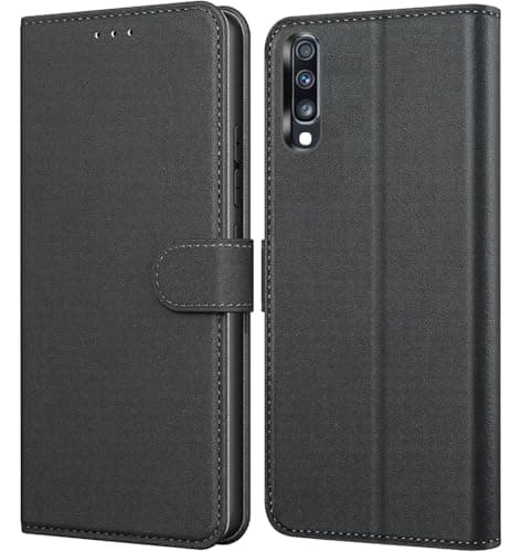 Image of NWNK13 For Samsung A50 Phone Case Premium Leather Flip Case Book Wallet Case Card Holder Media Stand Shock Proof Protective Phone Cover Compatible for Samsung Galaxy A50 Black