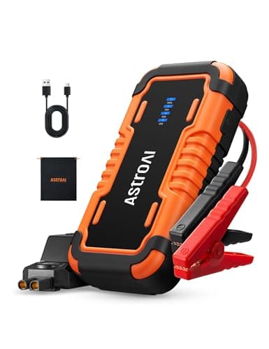 Image of AstroAI P12 Jump Starter Power Pack 6000A, Portable Car Battery Booster Jump Starter Power Bank for 12V Cars (All Petrol / 12L Diesel), Motorbikes, Includes LED Flashlight, Orange