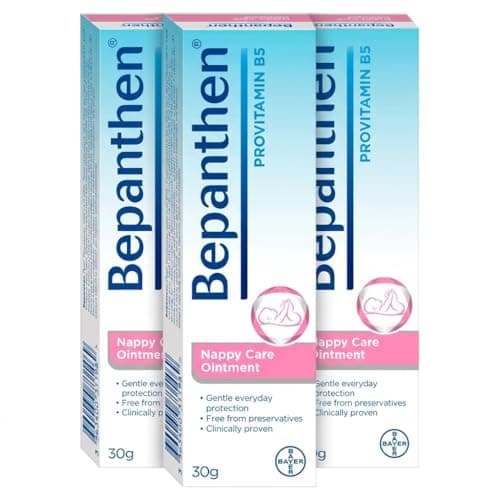 Image of Bepanthen Nappy Rash Ointment 30g (Pack of 3) - Protective Barrier Cream for Newborn Baby Skin - Gentle Soothing Diaper Rash Treatment with Lanolin and Pro-Vitamin B5 - Clinically Proven 3x30g Tubes