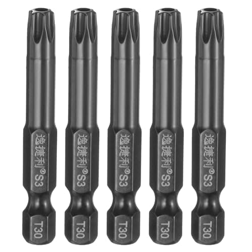 Image of sourcing map 5pcs T30 Security Torx Head Screwdriver Bit 1/4" Hex Shank 2" (50mm) Long Magnetic Tamper Proof 6 Point Star Screw Driver Drill Bit S3 Steel Mirror Polished Power Tool with Hole