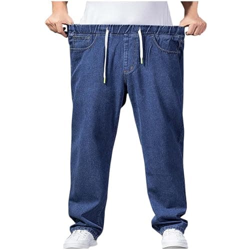 Image of Men Classic Jeans, Stretch Regular Fit Denim Elasticated Waist Pants Business Office Straight Legs Trouser Fashion Basic Lightweight Jeans