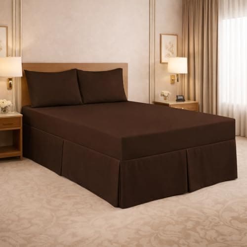 Image of ARLINENS Luxury Plain Dyed Poly Cotton Platform Base Valance Sheet in Following Colours and Sizes (DOUBLE, CHOCOLATE)
