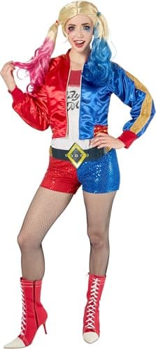 Image of Rubie's Official Harley Quinn Ladies Fancy Dress Halloween Suicide Squad Womens Villain Costume, M, Multi