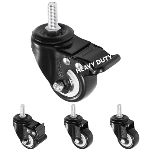 Image of H&S 4 Castor Wheels Heavy Duty 200KG 50mm PU Swivel Trolley Furniture Caster with Brakes Black - Screw