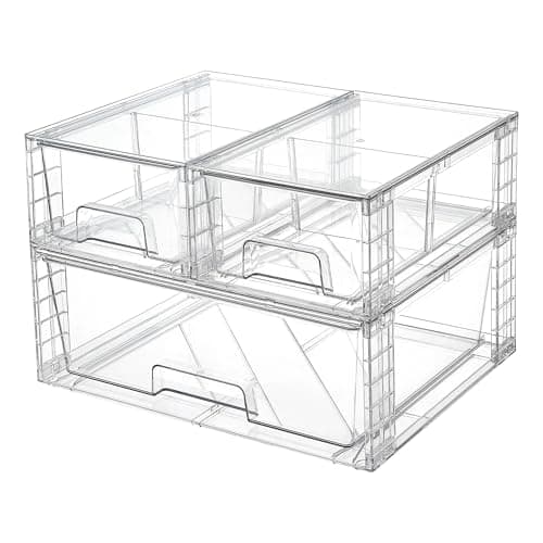 Image of Vtopmart 3 Pack Stackable Storage Drawers, Easily Assemble Acrylic Bathroom Undersink Organizers,Clear Plastic Storage Bins for Closet,Cabinet,Pantry,Medicine Organization
