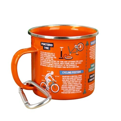 Image of Gift Republic Cycling Guide Enamel Mug & Carabiner Outdoor Camping Mug Durable Metal Coffee Cup Cyclist's Gift Idea Adventure Camping Hiking Kit Gardening Mug 500 ml