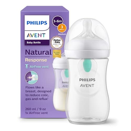 Image of Philips Avent Natural Response Baby Bottle - 260ml Baby Milk Bottle with AirFree Vent, BPA Free for Newborn Babies Aged 3-6 Months (Model SCY673/01)