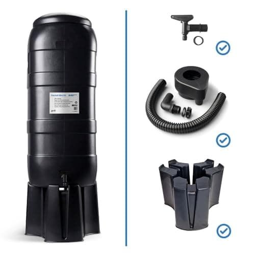 Image of 100L Slimline Black Rainfall Mini Water Butt Kit – Space Saving Rainwater Water Butt Complete with Stand, Lid, Hose Connect Tap & Rain Diverter for Garden Water Storage – UK DESIGNED AND MANUFACTURED