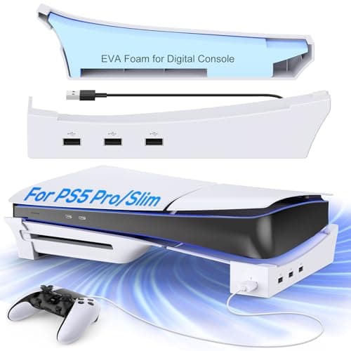 Image of MENEEA Horizontal Stand for PS5 Slim/PS5 Pro with 4-Port USB Hub, Base Bracket Accessories, 4 USB 2.0 for Charging
