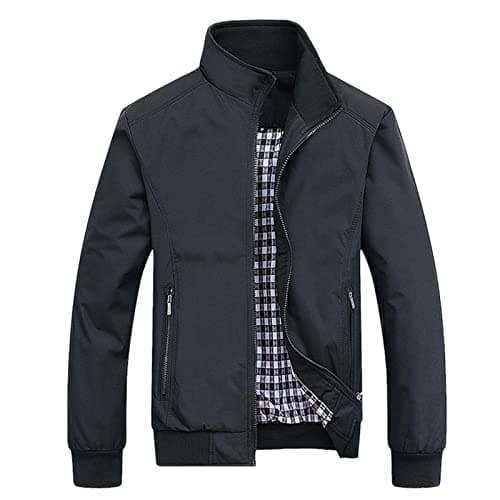 Image of Winter Jacket Men's Jacket Blouson Jacket Men's Fashion Business Solid Stand-Up Collar Leisure Large Zip Jacket, black, M