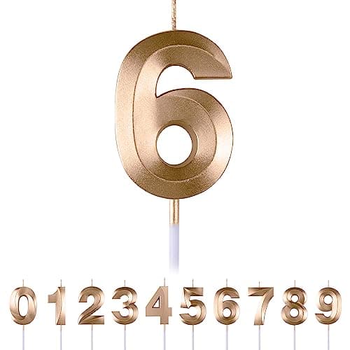 Image of 6th Birthday Number Candles, 3D Champagne Candle - Number 6 Candle for Boys & Girls Birthday Party Cake Toppers