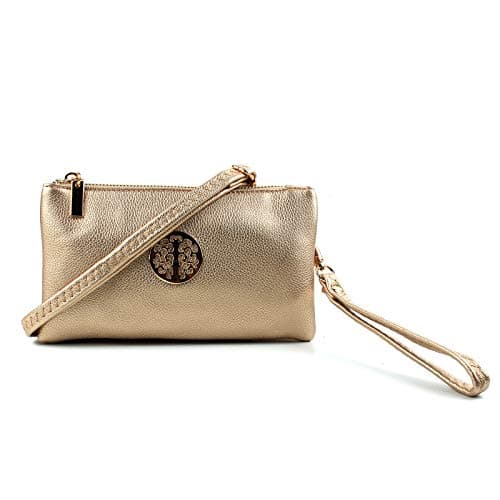 Image of AOSSTA Womens Small Crossbody Bag for Girls Crossbody Phone Bags Mini Shoulder Handbag With Wristlet Adjustable Strap (Gold)