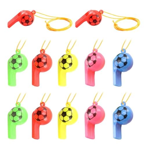 Image of OAAO Pack of 12 Football Whistle, Plastic Whistle, Whistle Toy for Children, Toy Whistle, Sports Whistle, Football Whistle, Children's Training, Sports Whistle with Neck Strap (Random Color)