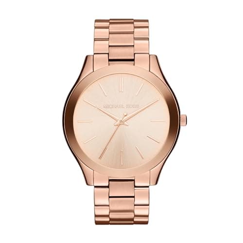 Image of Michael Kors Slim Runway Womens Quartz Watch with Rose Gold Dial and Rose Gold Stainless Steel Bracelet MK3197