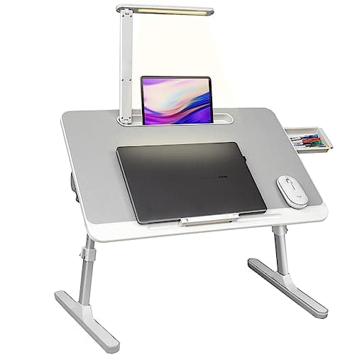 Image of RAINBEAN Lap Desk for Lap top, Portable Bed Table Desk, Laptop Desk with LED Light and Drawer, Adjustable Laptop Stand for Bed/Sofa/Study/Reading-White
